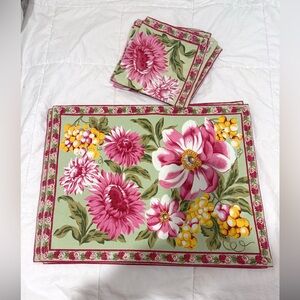 April Cornell Floral Placemats and Napkins 100% Cotton Set of 4